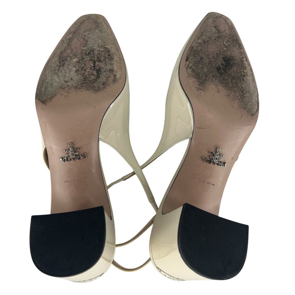 Prada Triangle Logo Patent Leather Slingback Pumps Ivory 40 - Picture 15 of 15